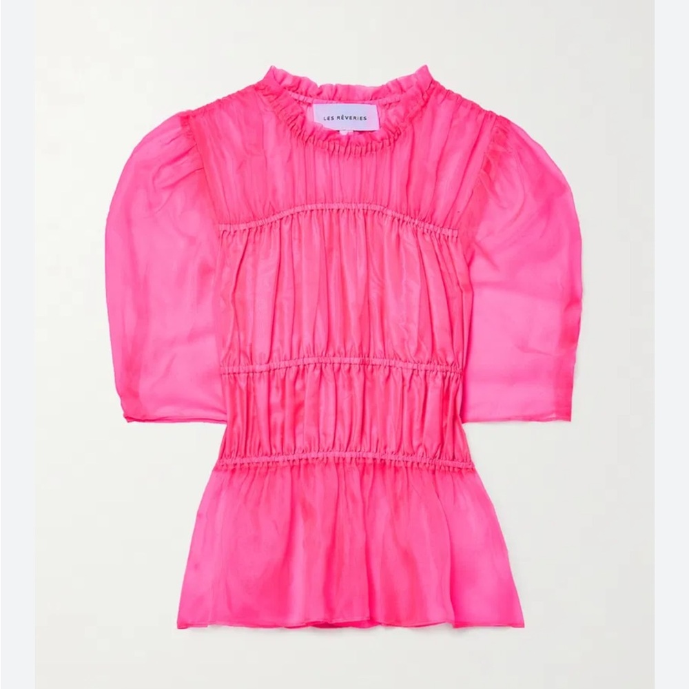 LES REVERIES Hot Pink Puckered Blouse - Size S